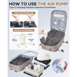 UPPACK Vacuum Backpack Travel with Pump for Women Men Large Carry on Backpack Luggage Flight Approved Personal item Travel Bag with Vacuum System Brown