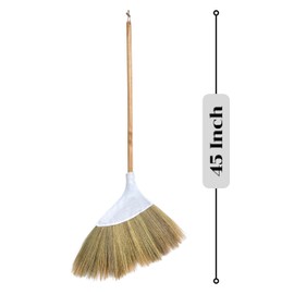 Indoor Grass Broom 45 Inch.Handmade Broom Asian Stick Long Handle.Handmade Perfect for Sweeping Debris Dirt Dust for Home use House, Garage,Courtyard, Tiled Floor, Kitchen