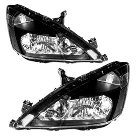 Torchbeam Headlight Assembly for 2003 2004 2005 2006 2007 Accord Pair Replacement Headlamp for 2003-2007 Honda Accord OE Style Headlights Assemblies Clear Reflector Clear Lens Black Housing