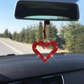 Lyxheth Bling Heart Car Hanging Accessories, Car Pendant for Women, Crystal Auto Rear View Mirror Charms, Universal Cars Charms Interior Decor Diamond Auto Accessories Fit Most Trucks SUVs (Wine red)