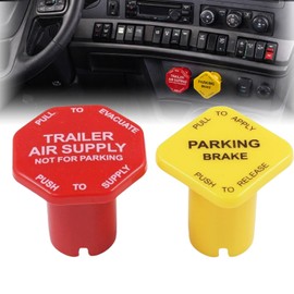 Biyouparts Truck Parking Brake Knob Yellow and Trailer Air Supply Knob Red 5/8" Threaded MV-3 Dash Valve Control Compatible with Bendix Peterbilt Kenworth Volvo Truck 298818 298817
