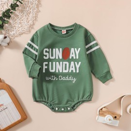 Newborn Baby Boy Girl Football Outfit Game Day Sweatshirt Romper Long Sleeve Pullover Bodysuit Fall Winter Clothes (Green 2, 0-6 Months)