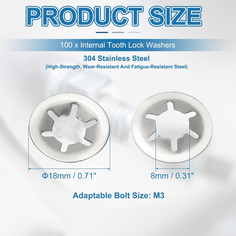 PATIKIL M8 Star Internal Tooth Lock Washers, 100 Pcs Push