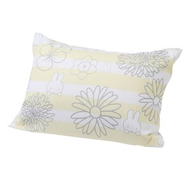 Nishikawa PJ04140034 Miffy Pillowcase Pillowcase for Pillows 24.8 x 16.9 inches (63 x 43 cm), Washable, Reversible, Medium Cover, Striped, Flower, Yellow