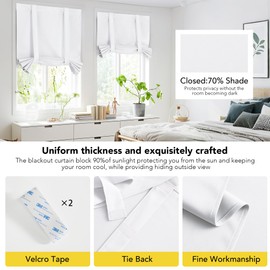 NICETOWN Pure White Door Curtain for Classroom, Lockdown Shade Window Covering Door for Privacy, Room Darkening Tie Up Shade for Living Room Kitchen, 1 Panel, 34" W x 48" L