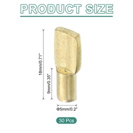 sourcing map 30Pcs Shelf Support Pegs, 5mm Spoon Shape Shelf Support Pins, Metal Support Pegs Holder for Kitchen Cabinet Bookcase (Gold)