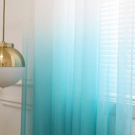 PHILEASY Window Sheer Gradient Blue Curtains 63 Inches Long 2 Panels Sheer Curtains Sheer Curtain Basic Rod Pocket Panel for Bedroom Living Room Yard Kitchen (Gradient-Blue, 52" W x 63" L | 2 pcs)