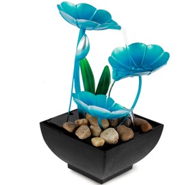 DNAMYJME Tabletop Fountain Meditation Water Fountain Creative Flower Mini Waterfall Fountain Decorations Sound Relaxation Ornament USB Powered for Table Office Bedroom(Blue)
