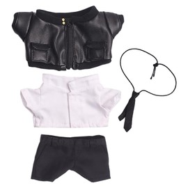 niannyyhouse 7.9 inches (20 cm) Doll Clothes Stuffed Animal Suit Leather Jacket White Shirt Tie Pants Cotton Doll Clothes (Black)