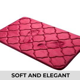 Yafa Home Fashion 2 Piece Geometric Design Embossed Solid Color Memory Foam Soft Bathroom Rug Set Non-Slip PVC Backing (Burgundy, 2 Piece:20" X 20" + 20"X 32")