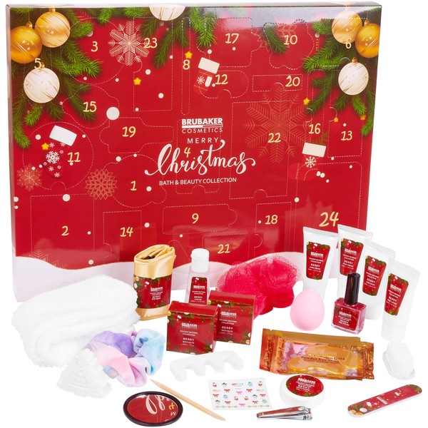 BRUBAKER Cosmetics Beauty Advent Calendar 2023 - The XXL Wellness Christmas Calendar for Women and Girls - 24 x Body Care Products & Spa Accessories - Red