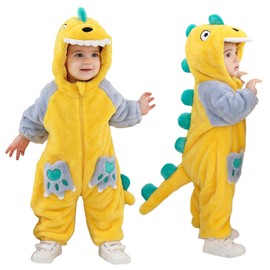 LOLANTA Unisex Baby Dinosaur Dragon Costume, Toddler Plush One-Piece Hooded Animal Romper, Yellow, 2-3 Years, Tag 100