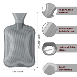 SUPERFA Rubber Hot Water Bottle for Feet, Feet Warmers for Women, Foot Warmer Slippers for Winter（Grey）