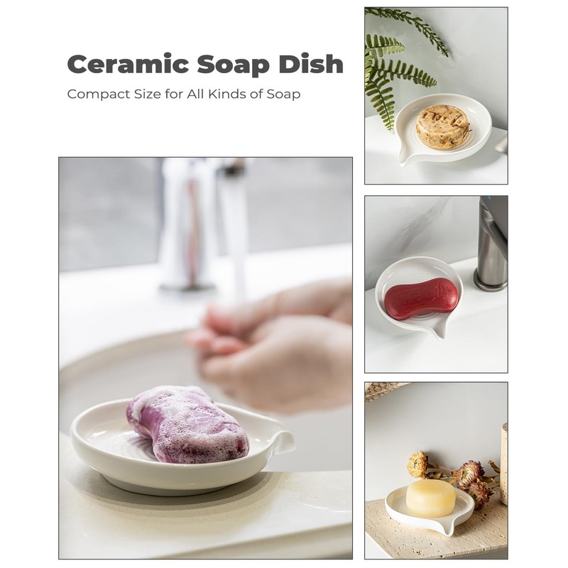 Self Draining Soap Dish, Ceramic Drain Soap Holder Waterfall Design