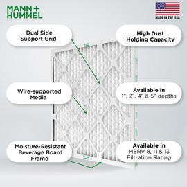 Mann+Hummel 16x20x1 MERV 13 Pleated Air Filters by Mann+Hummel. 4 Pack.