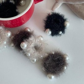 Made in Korea Tweed Mini Velvet Pearl Check Tweed Velvet Winter Hair Scrunchie Hair Tie Hair Tie Elastic Band / 국내제작 트위드 미니 벨벳 진주 체크 트위드 벨벳 겨울 헤어곱창 머리끈 헤어끈 고무줄
