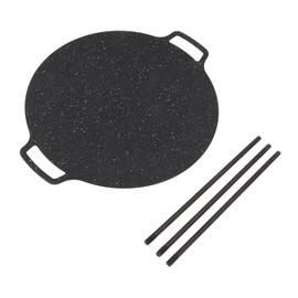 Round BBQ Grill Pan Prevent Stick 6 Layer Coating 2 Handles Medical Stone Barbecue Plate 30CM Height for Stove Oven 16.1in
