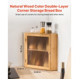 Double Layer Large Capacity Bamboo Bread Storage Container Corner Kitchen Counter Farmhouse Wooden BreadboxColor: Burlywood Color
