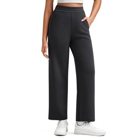 G4Free Smoofit Modal Soft Women Ankle Wide Leg Sweatpants Pull on High Waist Casual Dressy Workout Travel Cropped Pants(Black,M,28")