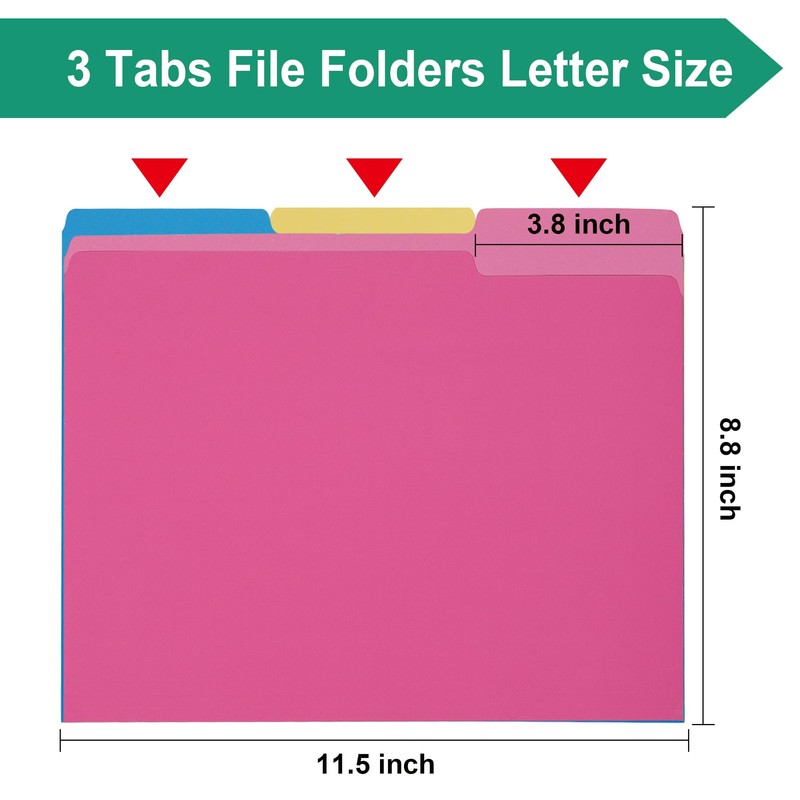 pmybupo Pink File Folders 8.5x11 Inch,1/3 Cut Tab Colored File