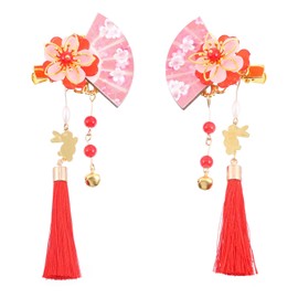 Healeved 2pcs Hairpin Wedding Hair Clips for Brides Claw Clips for Girls Girl Hair Clips Wedding Hair Accessories Flower Fan Crystals Decor Kimono Child Bathrobe Red Side Clip Zinc Alloy
