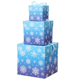 Zhanmai 3 Pcs Christmas Nesting Gift Boxes Snowflake Stackable Boxes Christmas Decorative Boxes with Lids for Present Wrapping Xmas Winter New Year Holiday Party Decor Supplies Favor(Blue)