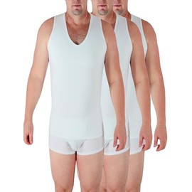 Underworks Mens Extreme Gynecomastia Chest Binder V-Tank Top Small White 3-Pack