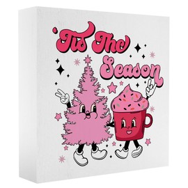 Tis the Season Christmas Decor Pink Christmas Decor Pink Christmas Decorations for Home Pink Christmas Tree Decorations Merry Xmas Decor Cute Christmas Decor Merry Xmas Decorations 5 x 5 Inches