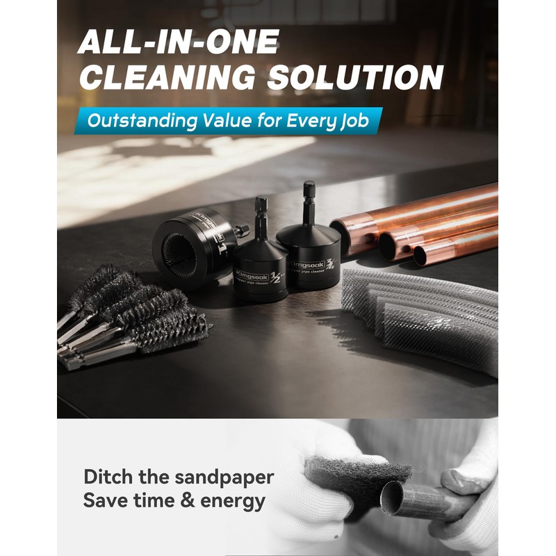 Copper Pipe Cleaner, 1/2", 3/4", 1" Copper Pipe Cleaning Brush