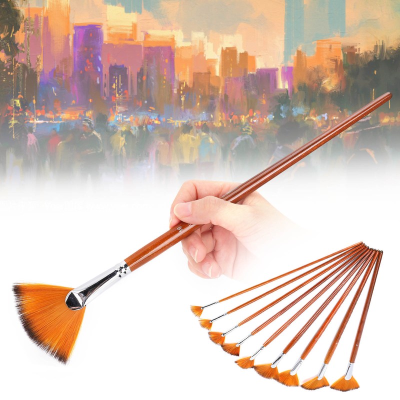 9Pcs Painting Brush Set Nylon Wool Fan shaped Watercolor Acrylic