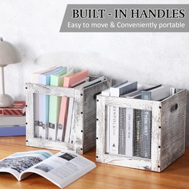 Colingmill 2 Pack Wooden Nesting Countertop Baskets with Metal Wire and Handles 11' x 11' x 11' Stackable Wood Storage Bins Baskets Multipurpose Container Organizing Bin for Pantry Toy(Rustic White)