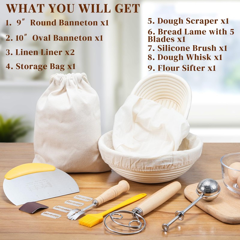 IKOCO Sourdough Starter Kit Include 9 Inch Round & 10