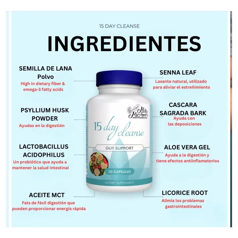 Milamiamor 15 Day Cleanse -gut Andcolon Support Sin Sabor
