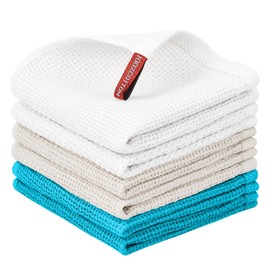 Nialnant 100% Cotton Kitchen Dish Towels,Waffle Weave Dish Cloths for Washing Dishes,Soft Absorbent Dish Rags,Quick Drying Cleaning Rags-12x12 in, 6 Pack