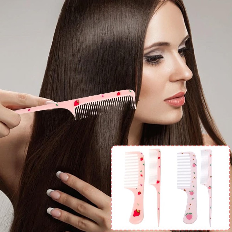 4pc Stylish Finetooth & Rattail Combs ，tail comb，rat tail comb，for