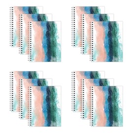 New Leaf Paper Small Spiral Bound Designer Notebooks, Bulk Pack of 12, Watercolor Design, 9.75" x 7.5" 70 Sheets, 100% Recycled College Ruled Pages, Vegan, Made in USA