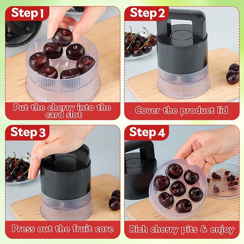 Kerfulty 7-in-1 Cherry Pitter Tool 1.5 ‘’ Large Slot Cherry