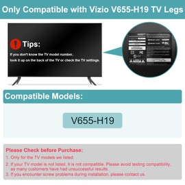 TV Stand Only for Vizio TV Stand Legs V655-H19, Not for Other TV Models, Only for Vizio TV Replacement Legs We Listed wr Screws Set, Easy to Install