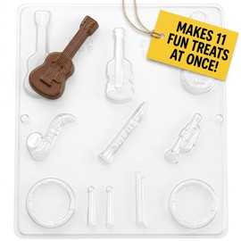 Music Instruments Banjo Guitar Flute Drums Chocolate Candy Mold 1374 - Plastic - 11 Cavities