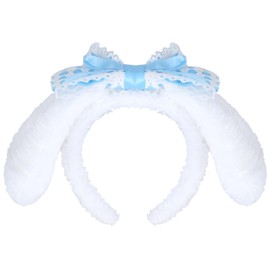 Roffatide Anime Cinnamoroll Rabbit Ears Headband Plush Hair Band Plush Rabbit Dog Puppy Ears Headband Cute JK Bowknot Headwear White