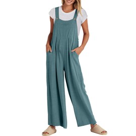 ANRABESS Womens Jumpsuits Overalls Wide Leg Casual Summer Outfits Linen Rompers Jumpers Sleeveless Straps 2025 Clothes Lake Medium