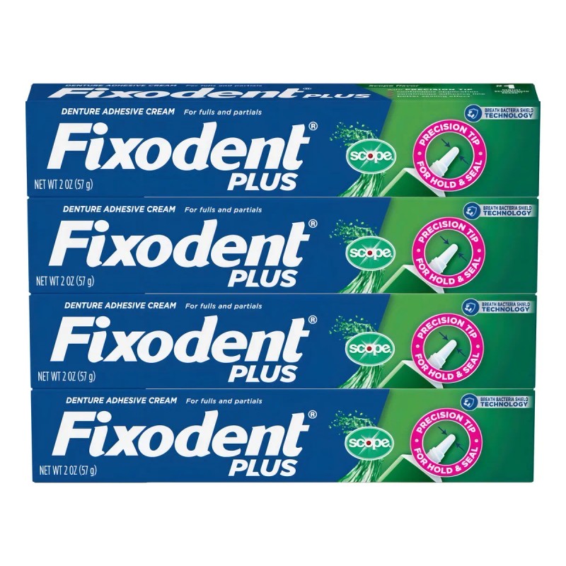 4 Pack Fixodent Plus Crema Adhesiva Dental C/ Sabor Scope
