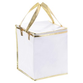 PATIKIL Insulated Grocery Bag, Non-woven Fabric Food Delivery Tote Thermal Cake Carrying Bags Food Container for Home Office Restaurant, 26cmx26cmx32cm, White