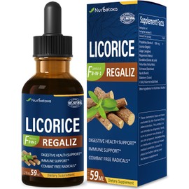 Nurbetoxa Licorice Drops for Digestive Health, Immune Support & Combat Free Radicals Support Supplement w/Peppermint Ginger Extract. Regaliz y Menta para Limpieza de Colon y Desintoxicación. 2oz
