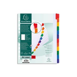 Exacompta Mylar® A4 + 5 Game Divider 12 Positions Carte Blanche 170 g Tabs
