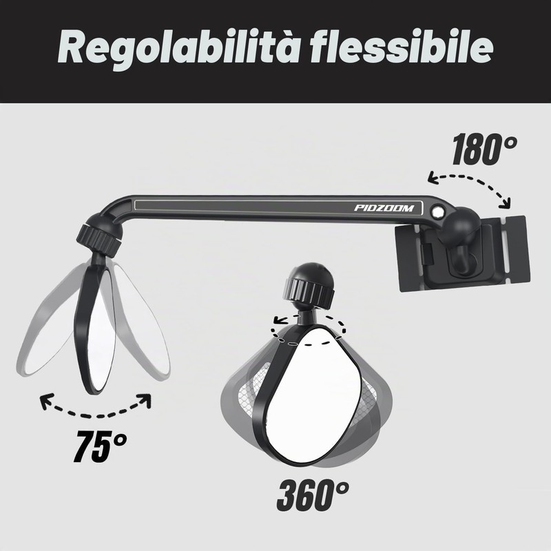 PidZoom Specchietto retrovisore sicuro per casco da bicicletta, regolabile a