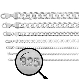HarlemBling Real Solid 925 Sterling Silver Cuban Chain - Flat Curb Necklace 2-14mm - Great For Pendants Or Wear Alone - 3-220 Grams Heavy - Men's Or Ladies - ITALY Made (16, 2mm)