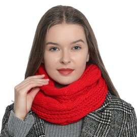 DonDon Winter Scarf for Women Knitted Loop Snood knit neck warmer knitting pattern - Dark red