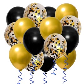 XIKSXITN 12inch Yellow Black Balloons with Yellow Black Confetti Balloons Perfect for Party Decorations,Pack of 50