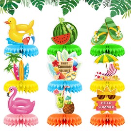 Summer Party Decorations Honeycomb Centerpiece for Hawaiian Luau Party Decorations, Beach Pool Honeycomb Centerpieces Watermelon Flamingo Paper Honeycomb for Baby Shower Birthday Party Supplies